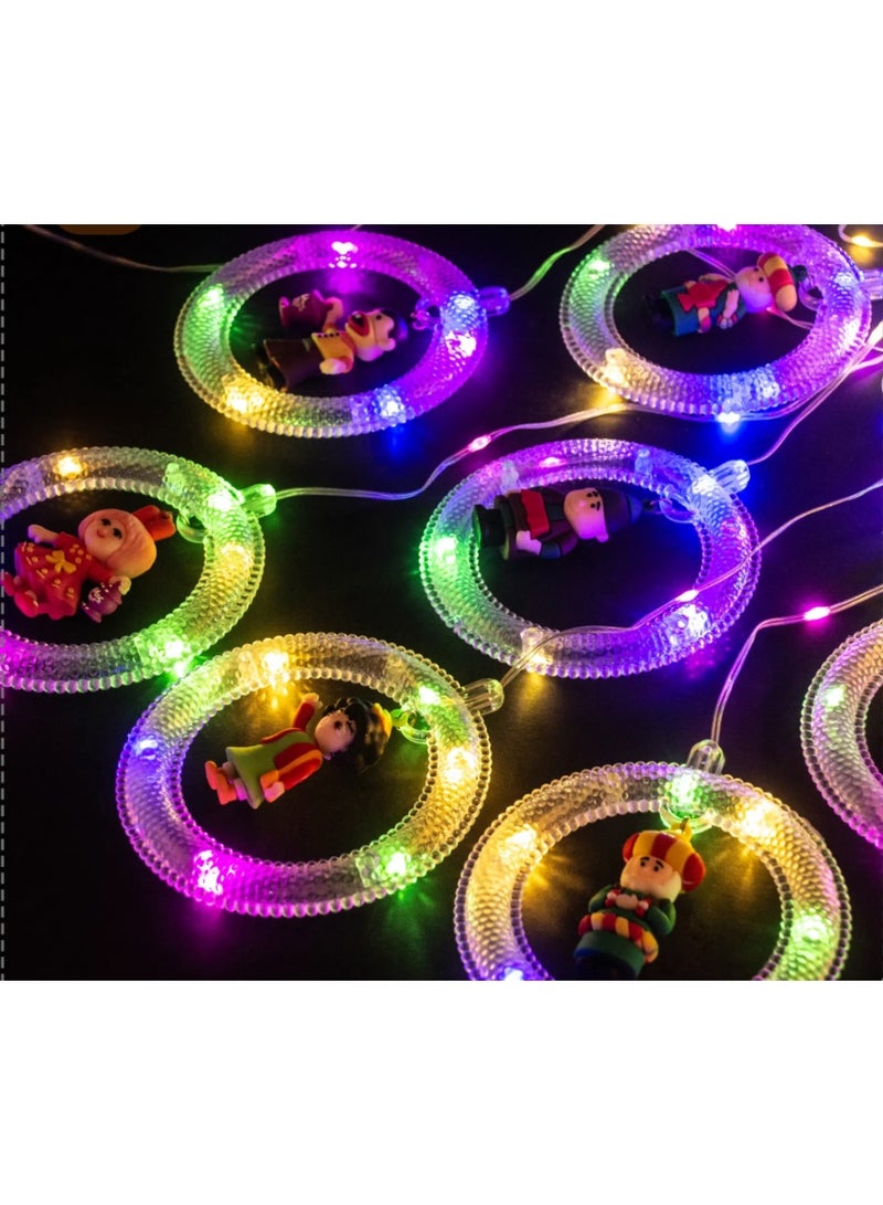 ستارة كُور مضيئة بلمبات شفافة وشخصيات رمضان، بإضاءة وورم صفراء دافئة ✨ طول الستارة 3.5 متر، مزودة بلمبات بيبي وورم—مثالية لتزيين البيت أو البلكونة ولمسة رمضانية تخطف القلب. - Image 5